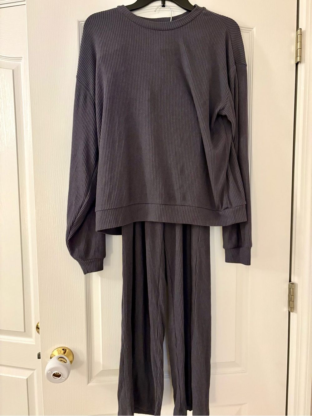 Honeydew Ribbed Two-Piece Loungewear Set in Slate Gray